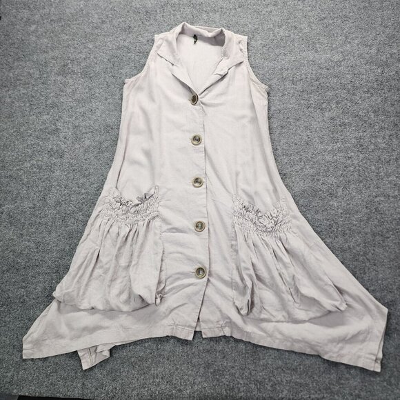 For Cynthia Linen Blend Lagenlook Sleeveless A-Line Art to Wear Dress Pockets S? - Picture 3 of 15